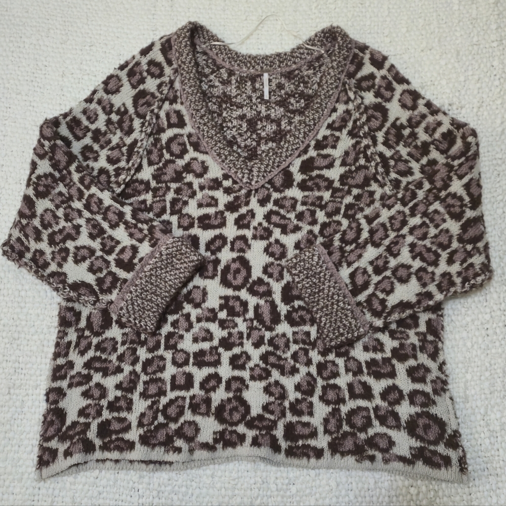 FREE PEOPLE Little Animal Pullover Knit Sweater In Grey Antler Combo Size XL - Picture 7 of 13